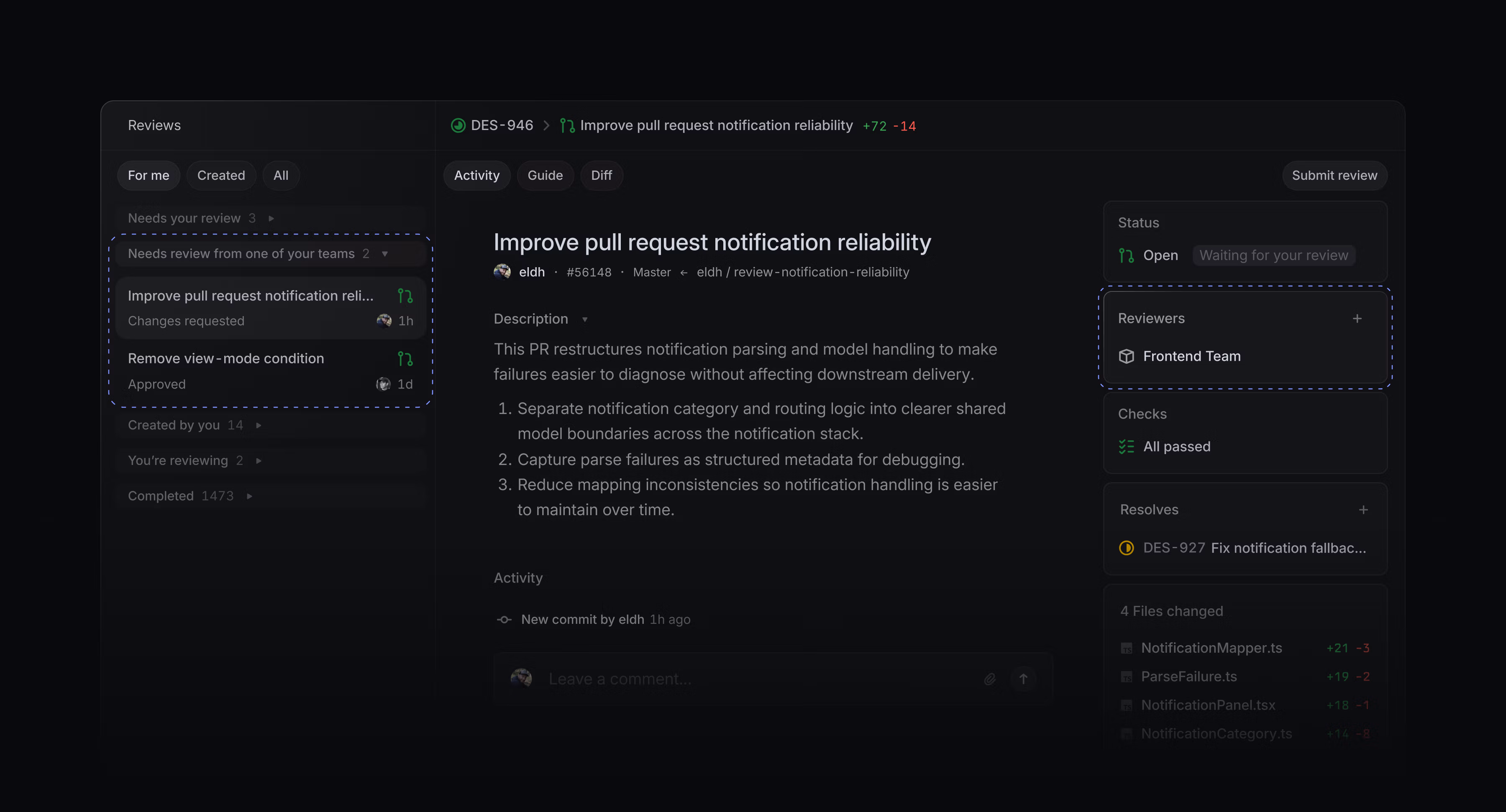 Diff with Frontend team tagged as reviewer
