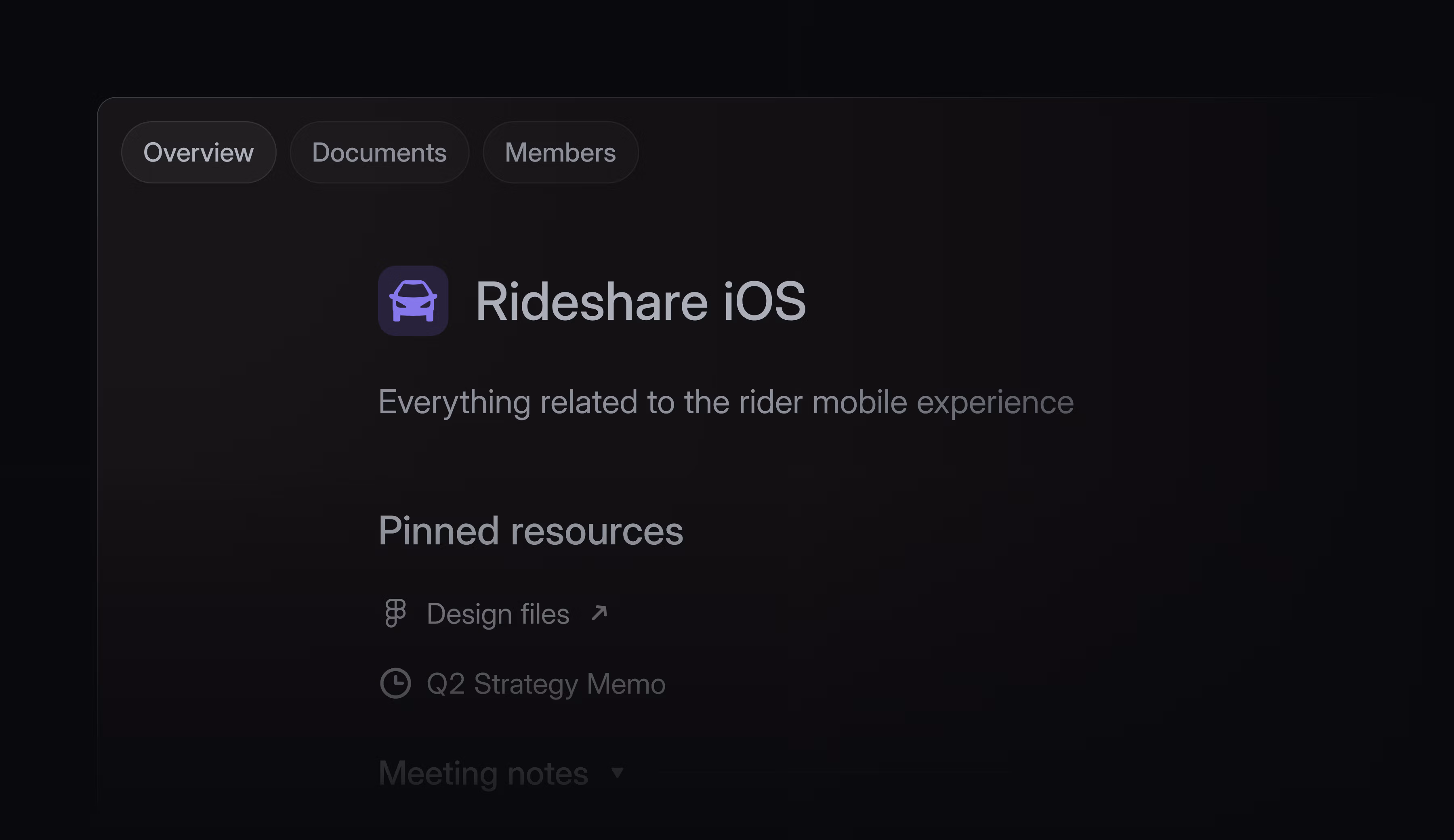Shows a team page with pinned docs and links